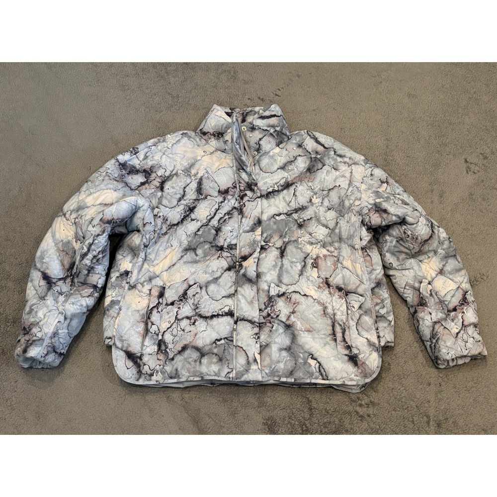 FLX Quilted Puff Jacket Womens 1X Blue Marbled Pockets Snap Zip Active Coat